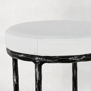 Hand-Forged Metal Backless Fabric Swivel Stool