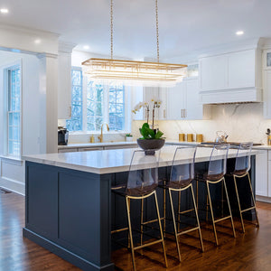 East Rectangle Modern Brass Glass Chandelier