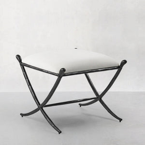 Hand-Forged Metal Horn Fabric Base Stool