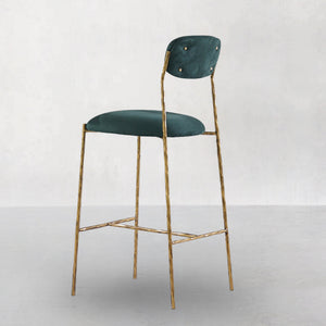 Hand-Forged Metal Green Fabric Bar Stool