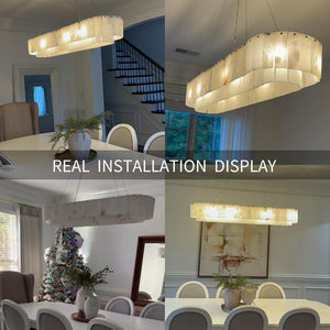 Modern Spanish Alabaster Linear Chandelier
