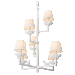 French-Style Cream-Tone Floral and Bird Chandelier
