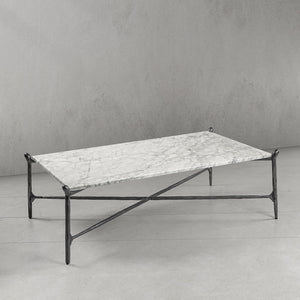 Hand-Forged Metal Square Horn Marble Coffee Table 39" 50"