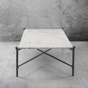 Hand-Forged Metal Square Horn Marble Coffee Table 39" 50"