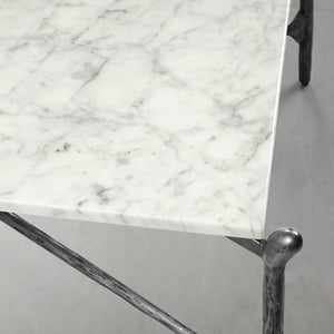 Hand-Forged Metal Square Horn Marble Coffee Table 39" 50"