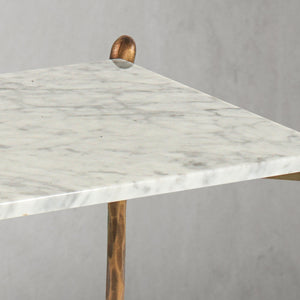 Hand-Forged Metal Square Marble Side Table