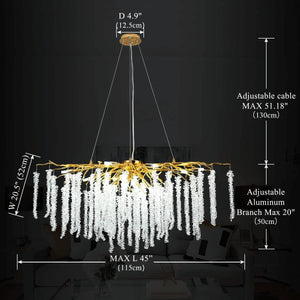 Doris White Crystal Rectangle Branch Chandelier Gold 45"L-Vancei