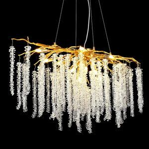 Doris White Crystal Rectangle Branch Chandelier Gold 45"L-Vancei