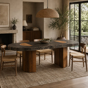 Calacius Dining Table Oxidized Steel Wood Industrial Artisanal Dining