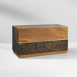 Calacius End Table Oxidized Steel Wood Industrial Artisanal Living
