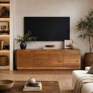 Calacius Industrial Media Console Oxidized Steel Reclaimed Wood Living