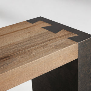Tellurian Oak Console Table with Oxidized Steel Legs Rustic Living Room Furniture