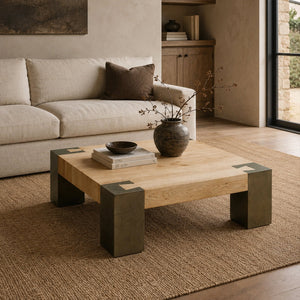 Tellurian Square Oak Coffee Table Wood Cocktail Table Living Room Center Tea Table Vintage Cocktail Table