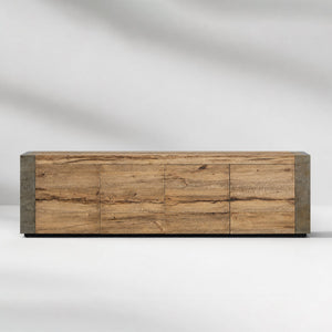 Tellurian Media Console Oak with Oxidized Steel Rustic Living Furniture