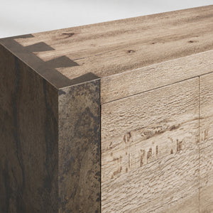 Tellurian Media Console Oak with Oxidized Steel Rustic Living Furniture