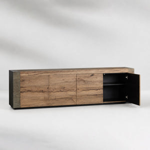 Tellurian Media Console Oak with Oxidized Steel Rustic Living Furniture