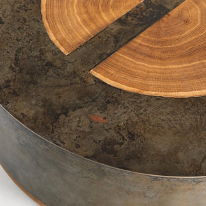 Calacius Round Coffee Table Yukas Wood Cocktail Table Sofa Industrial Center Tea Table