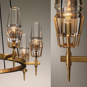David Glass Round Chandelier Brass-Vancei