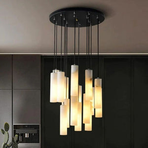 Alabaster Modern Cylindrical Round Chandelier 79"H-Vancei