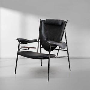 Thaddies Enamel Wooden Plate Leather Armchair-Vancei