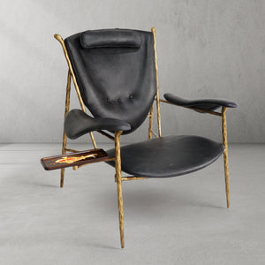Thaddies Enamel Wooden Plate Leather Armchair-Vancei