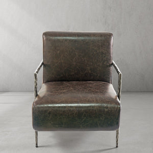 Thaddies Genuine Brown Leather Accent Chair-Vancei