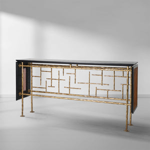 Thaddies Metal Frame Rattan Console Table-Vancei