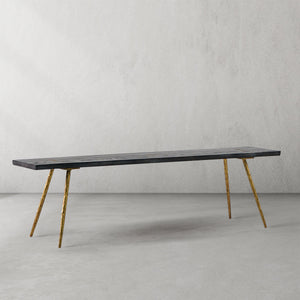 Thaddies Retro Copper Frame Solid Wood Dining Bench-Vancei