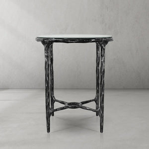 Hand-Forged Metal Glass Round Side Table 18" 22"