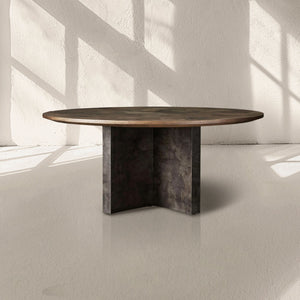Loranco Wood Round Dining Table With Oxidized Steel Base