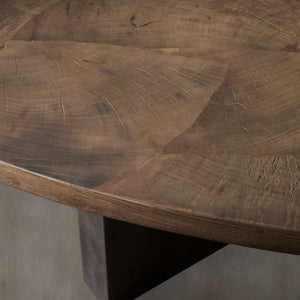 Loranco Wood Round Dining Table With Oxidized Steel Base