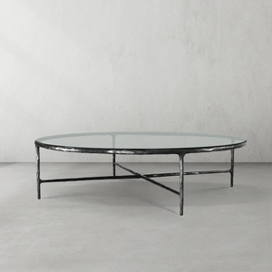 Hand-Forged Metal Glass Round Coffee Table 36" 55"