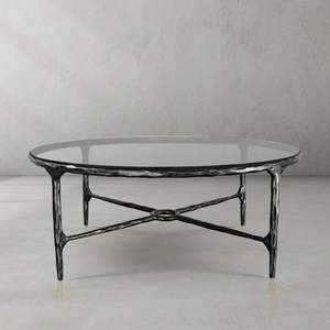 Hand-Forged Metal Glass Round Coffee Table 36" 55"