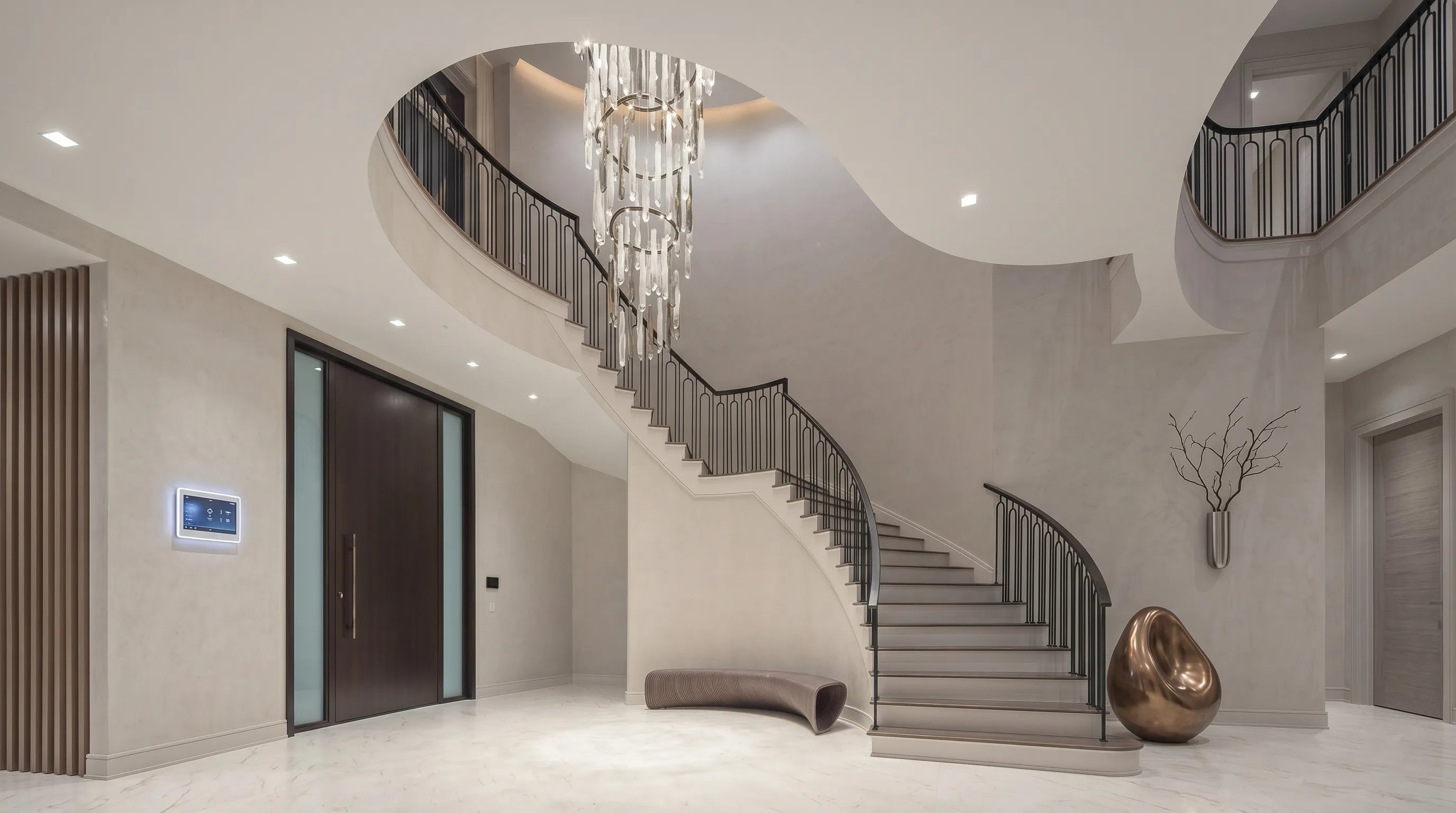 Spiral Glass Chandelier for Double-Height Staircase Spaces
