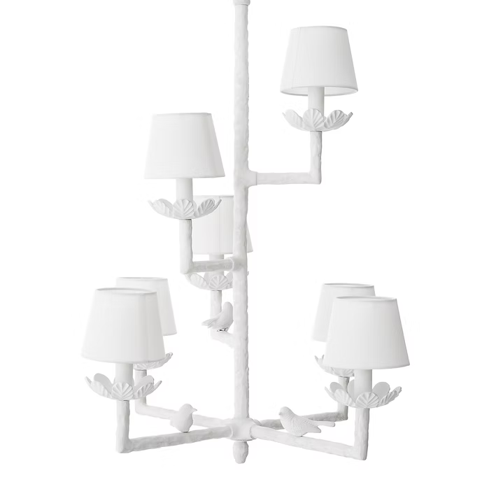 French-Style Cream-Tone Floral and Bird Chandelier