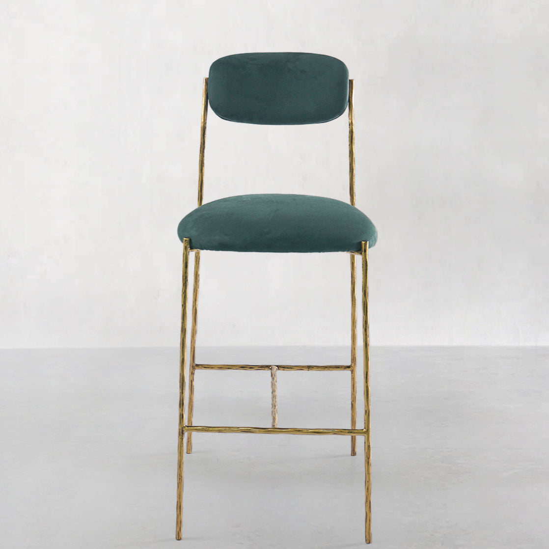 Hand-Forged Metal Green Fabric Bar Stool