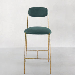 Hand-Forged Metal Green Fabric Bar Stool