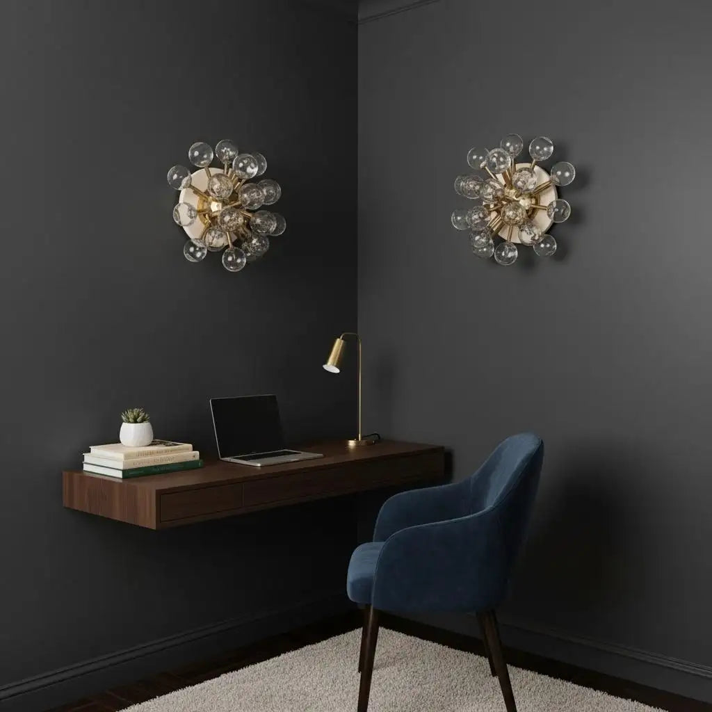 Pair of Murano brass sputnik wall sconces / ceiling lights