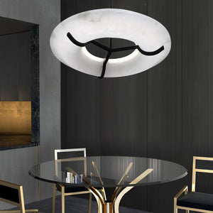 Glacera Modern Round Alabaster Dining Room Chandelier