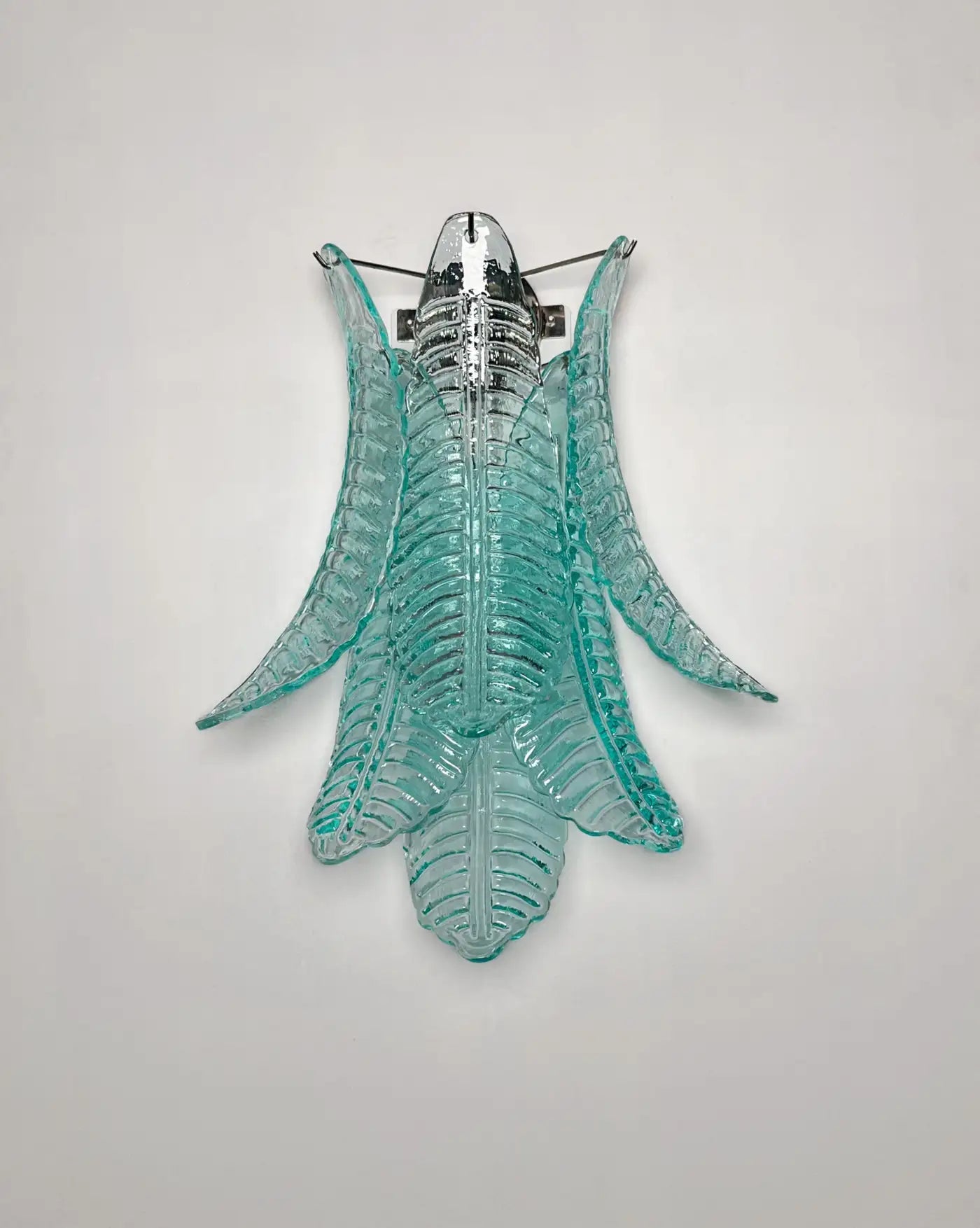 Pair of vintage Murano turquoise Felci Glass wall sconces