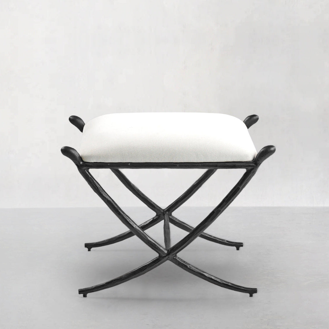 Hand-Forged Metal Horn Fabric Base Stool