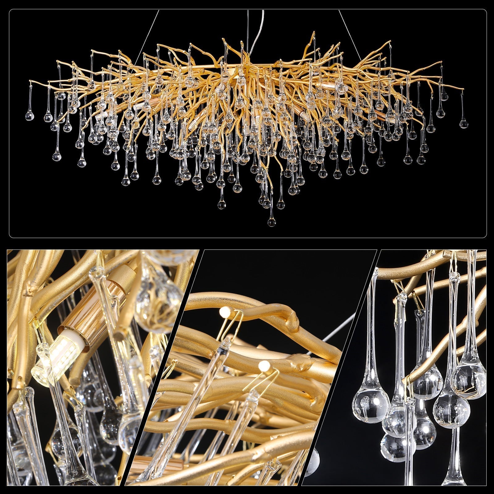Doris Crystal Rectangular Branch Chandelier L45"-Vancei