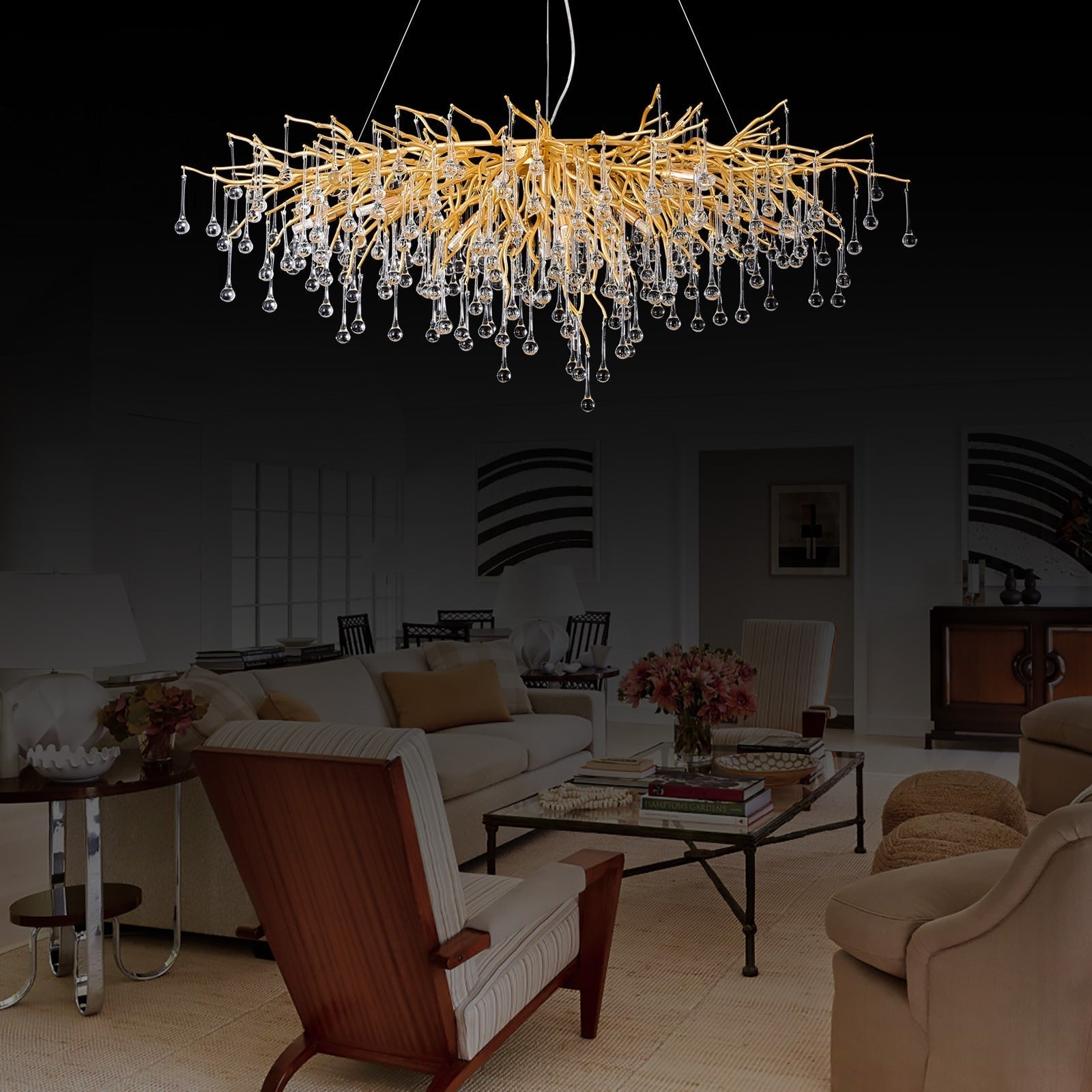 Doris Crystal Rectangular Branch Chandelier L45"-Vancei
