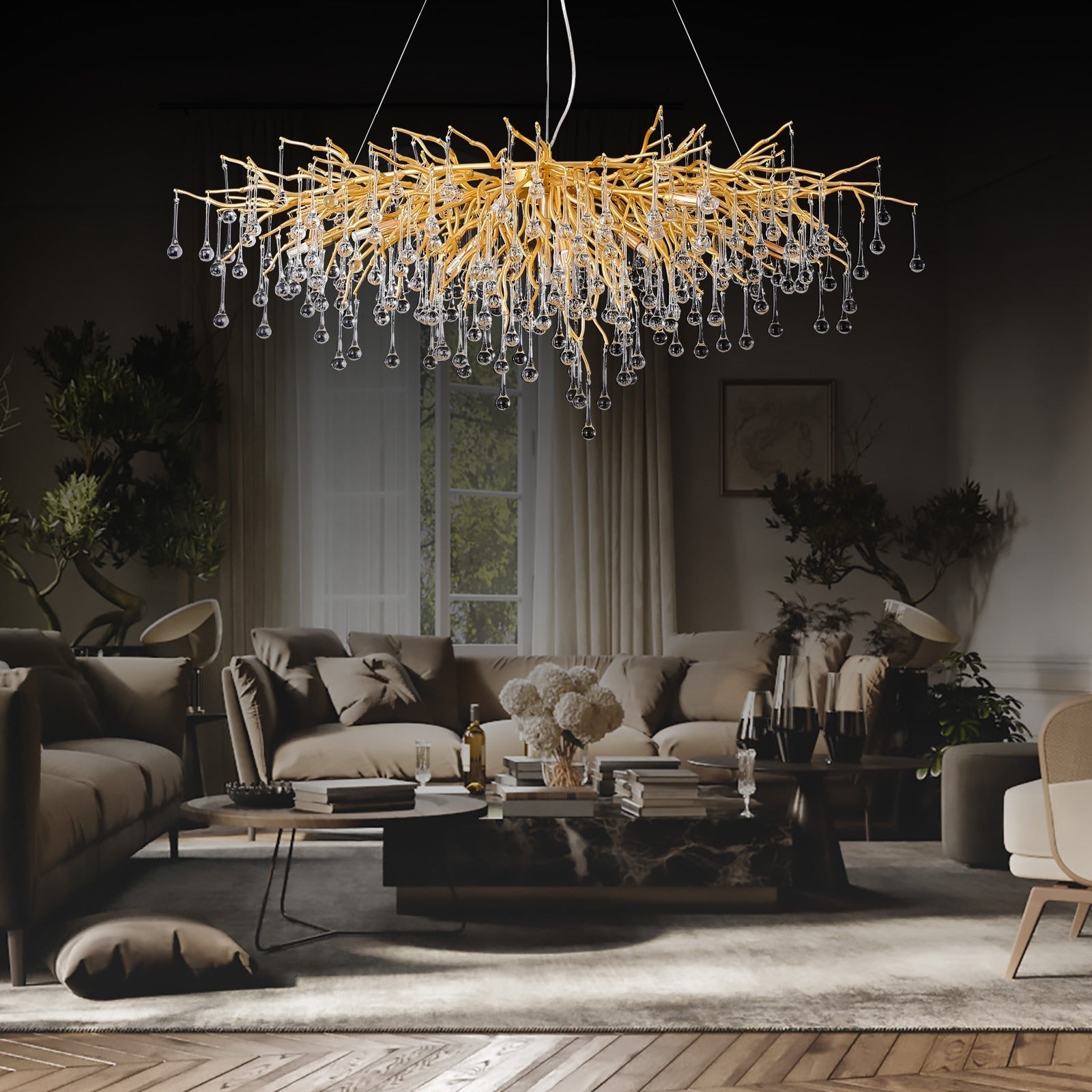 Doris Crystal Rectangular Branch Chandelier L45"-Vancei