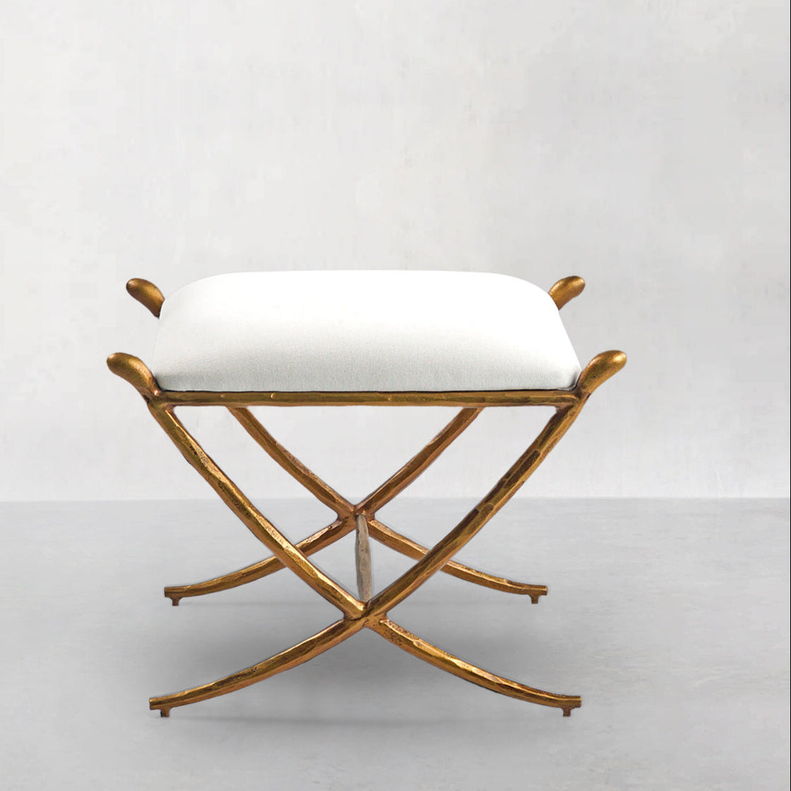 Hand-Forged Metal Horn Fabric Base Stool