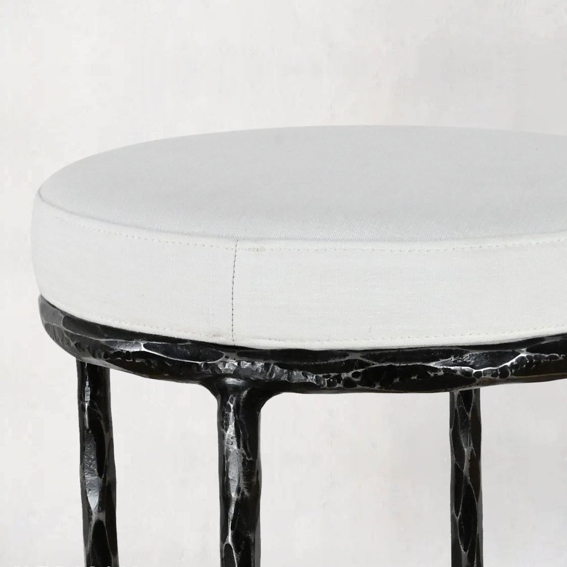 Hand-Forged Metal Backless Fabric Swivel Stool