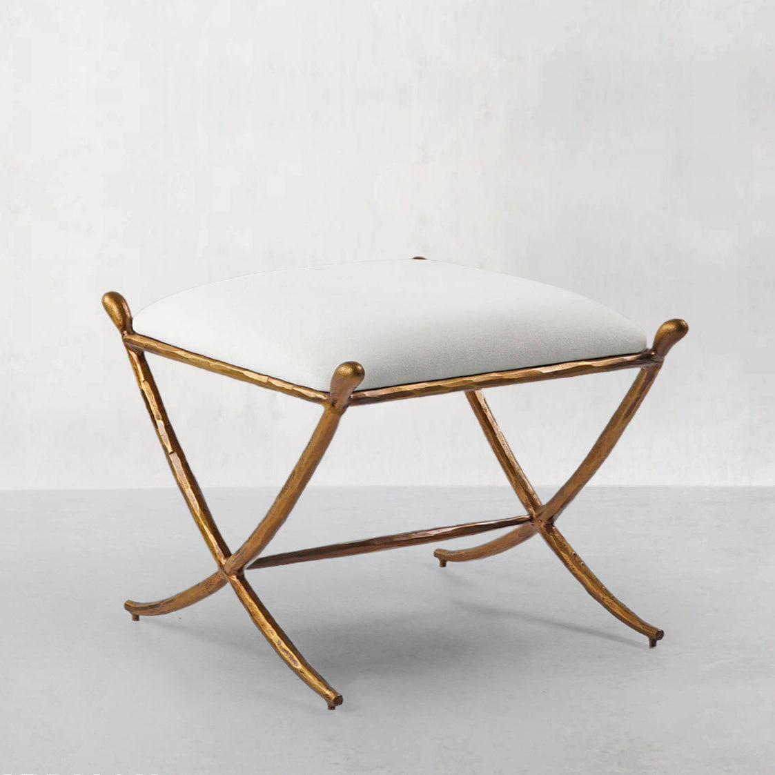 Hand-Forged Metal Horn Fabric Base Stool
