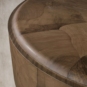 Loranco Wood Round Plinth Coffee Table Wabi-Sabi Living Room Center Ash Tea Table
