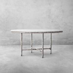 Hand-Forged Metal Marble Round Dining Table