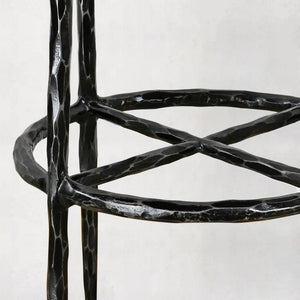 Hand-Forged Metal Backless Fabric Swivel Stool
